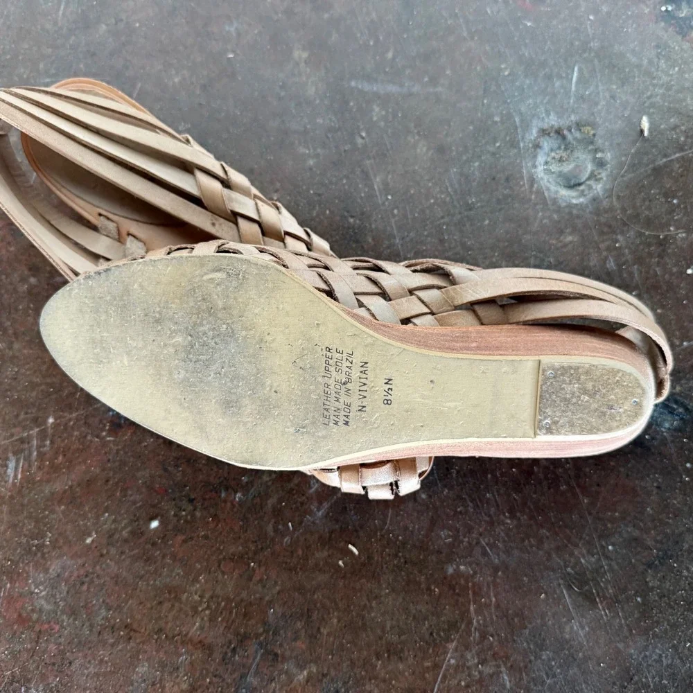 Vtg 90s Nine West Slingback Wedge Sandal Woven Leather Flats Womens 8.5N Coastal